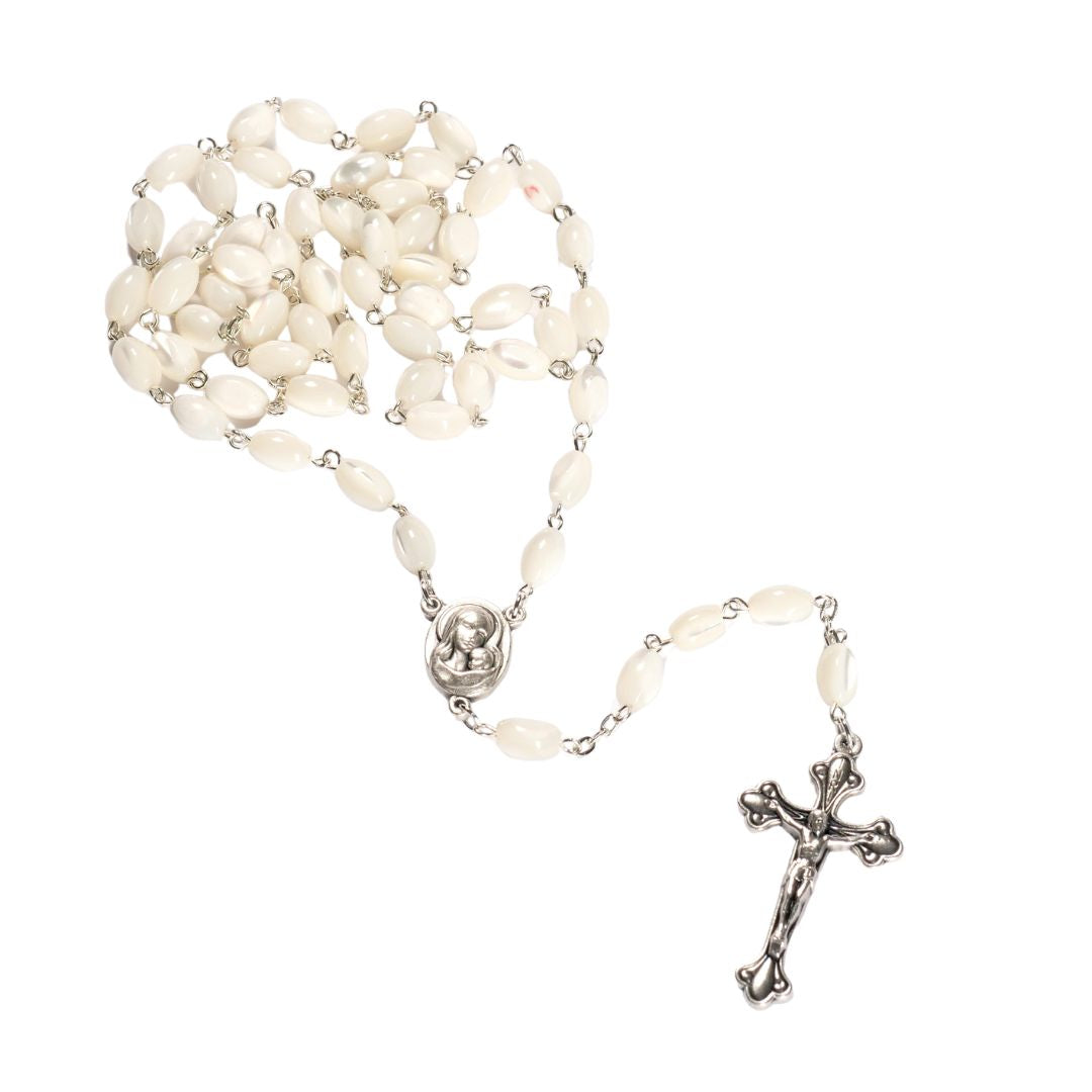 Rosary with oval mother-of-pearl beads