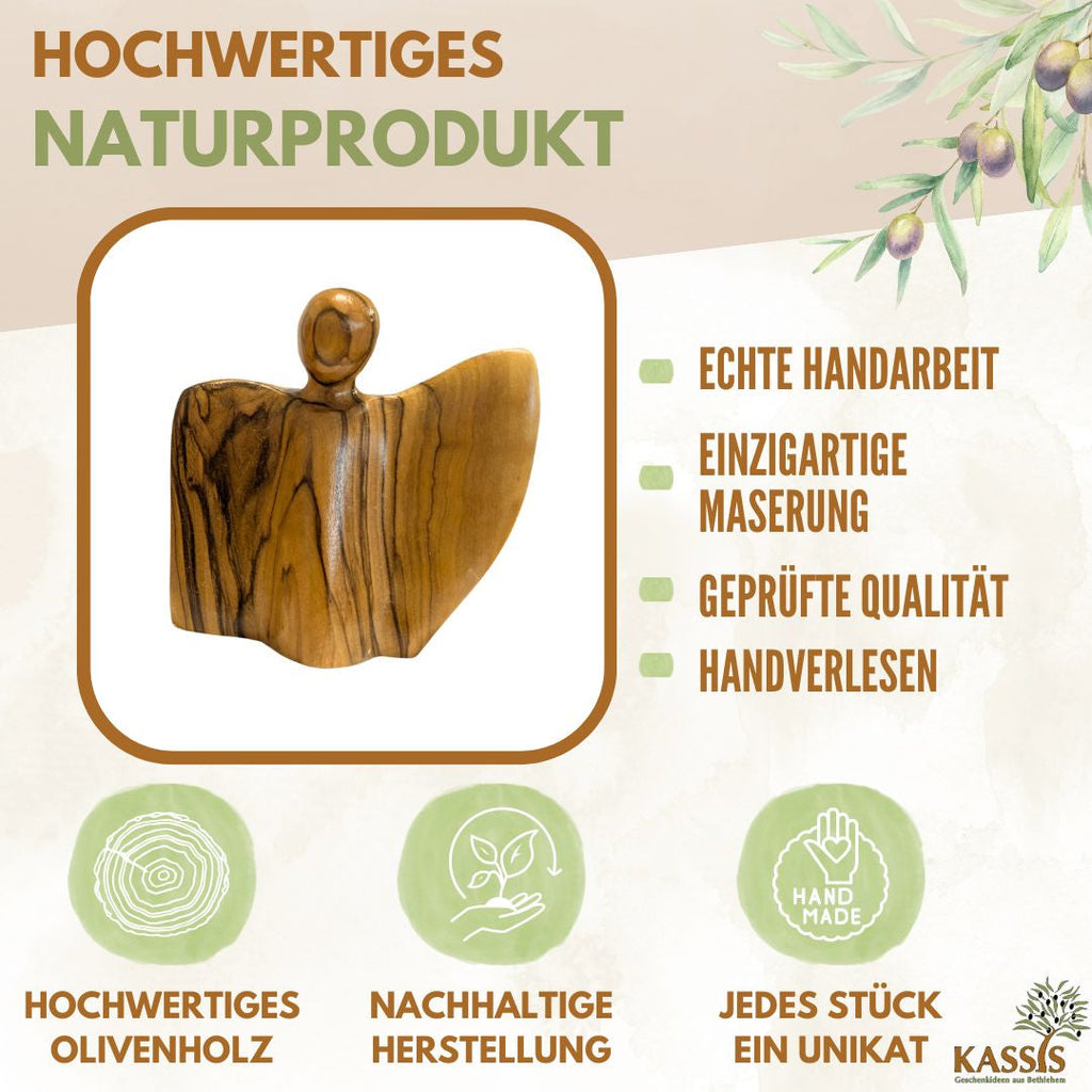 Winged angel figurine made of olive wood - manufactured in Bethlehem
