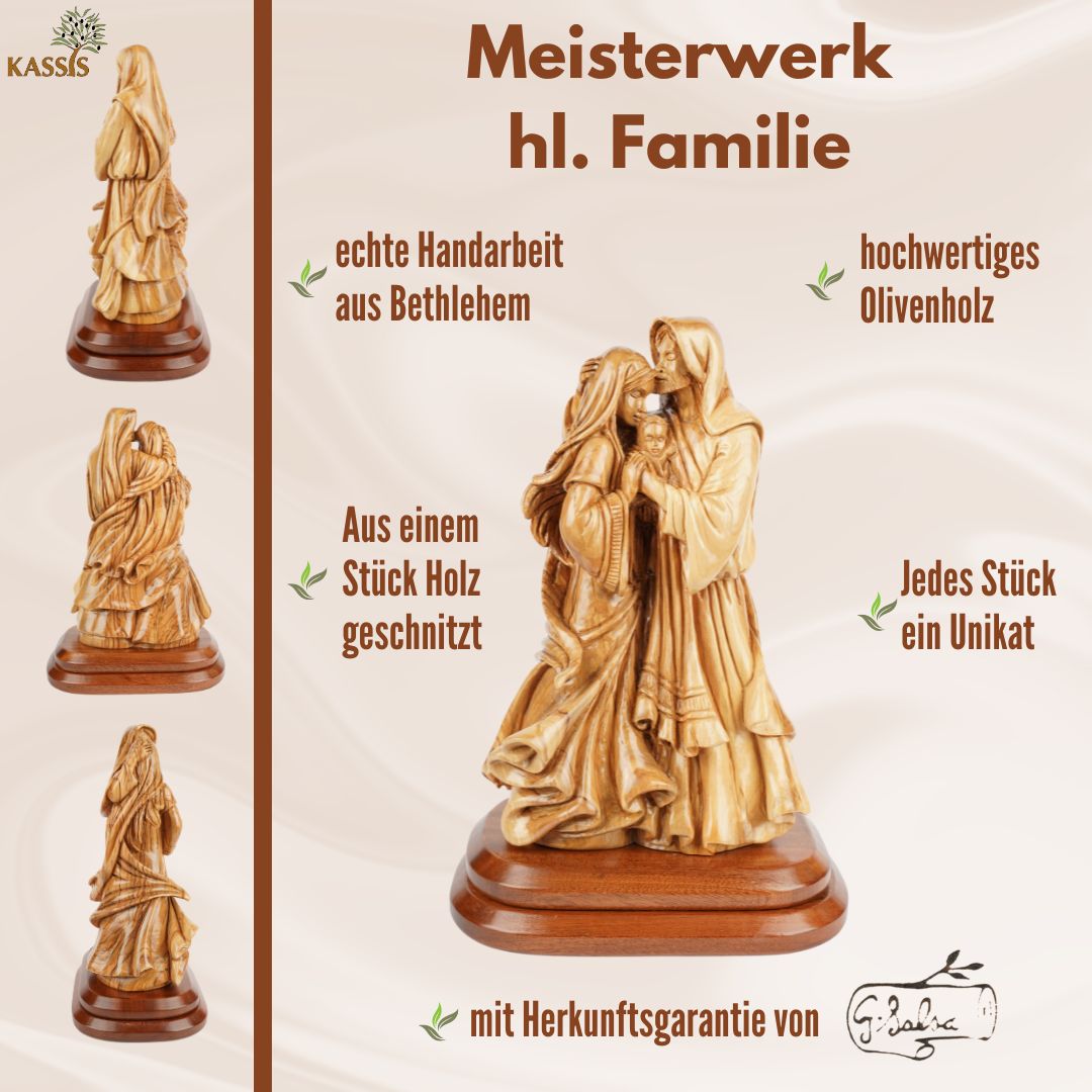 Hand-carved Holy Family made of olive wood – Exclusive wooden sculpture from Bethlehem (35 cm)