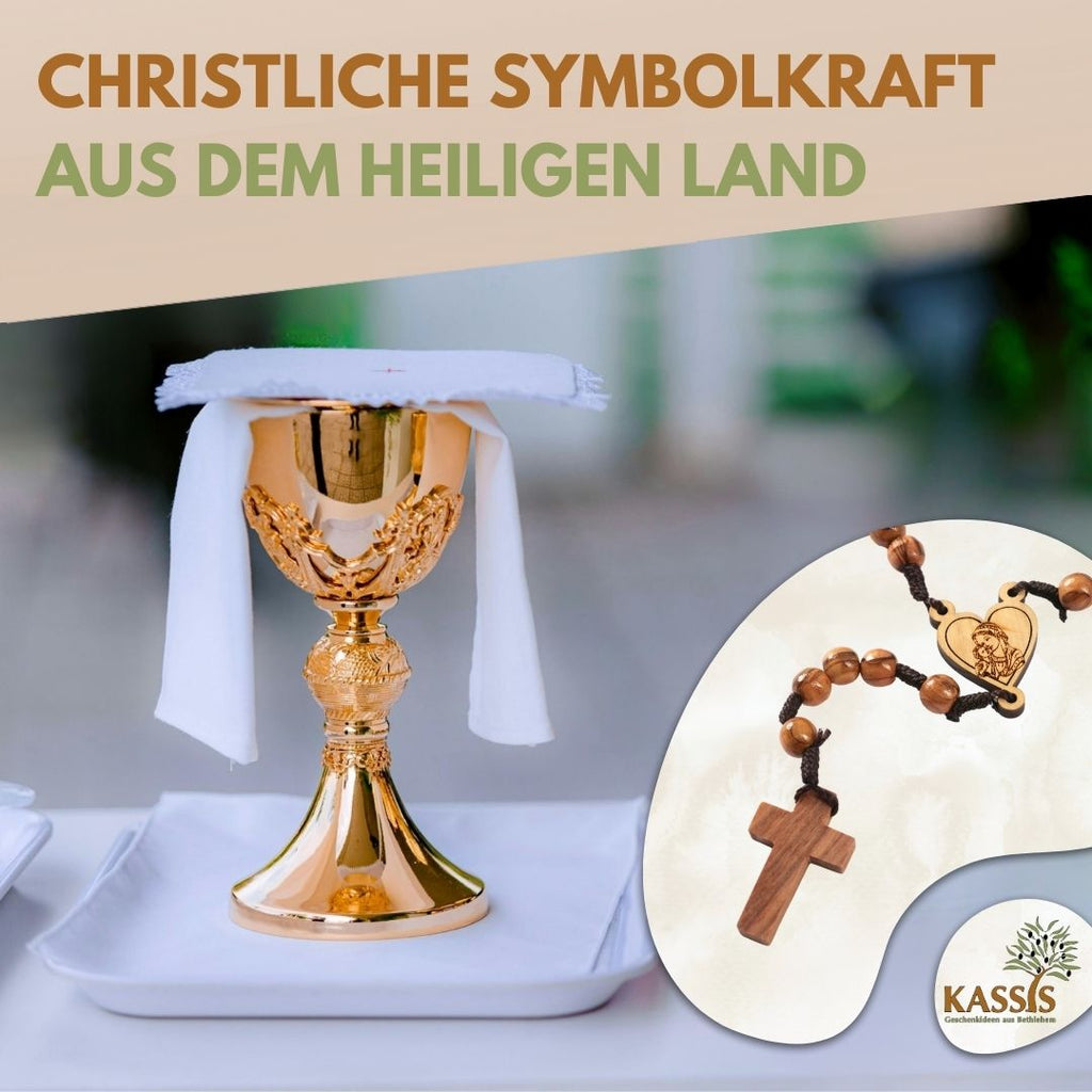 Rosenkranz aus Olivenholz mit Herz und Maria (42 cm) | Gebetskette als Geschenk zur Taufe, Kommunion & Firmung