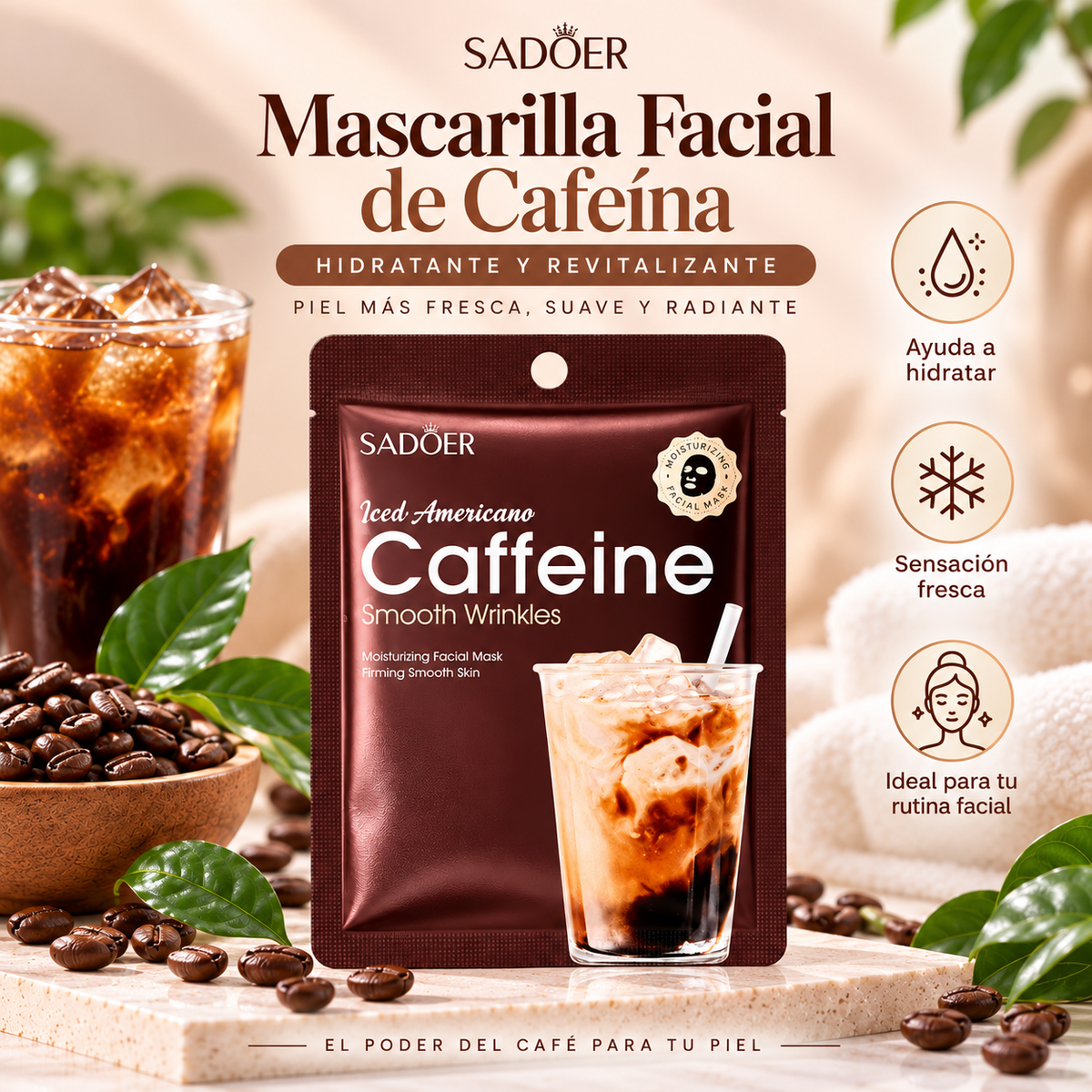 mascarilla facial de cafeína hidratante y revitalizante