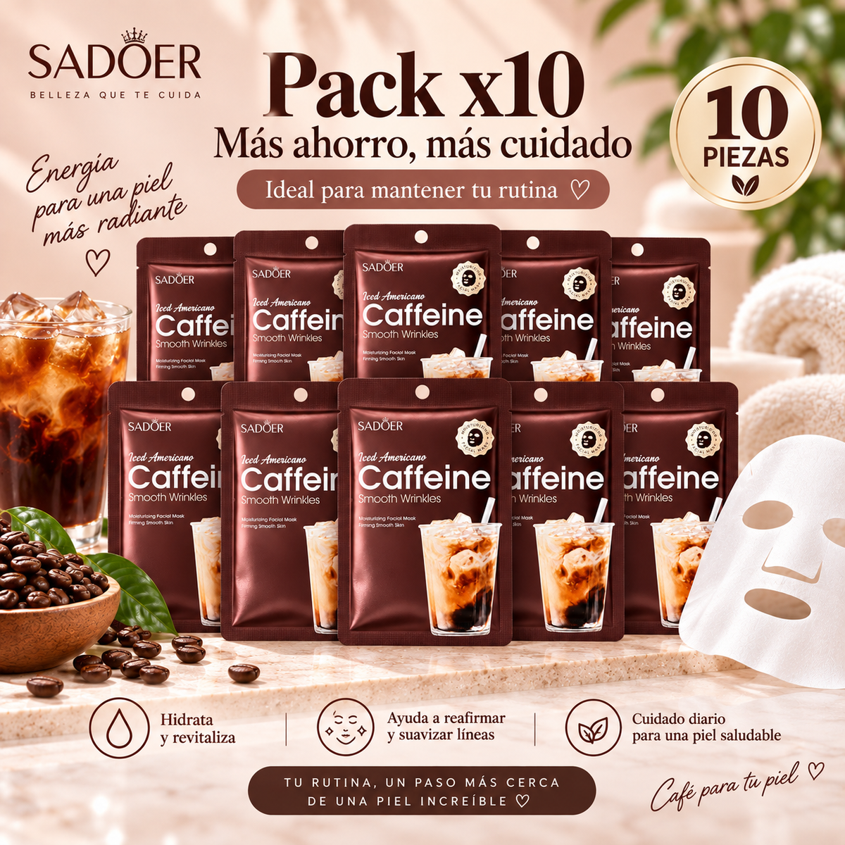 mascarilla facial de cafeína hidratante y revitalizante