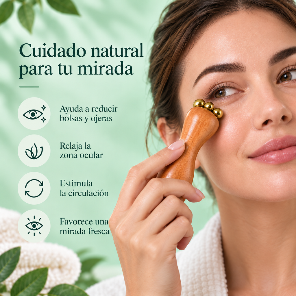 Masajeador de Madera Premium para Contorno de Ojos.