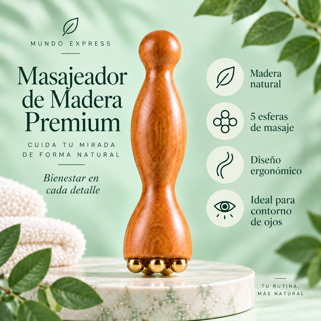 Masajeador de Madera Premium para Contorno de Ojos.