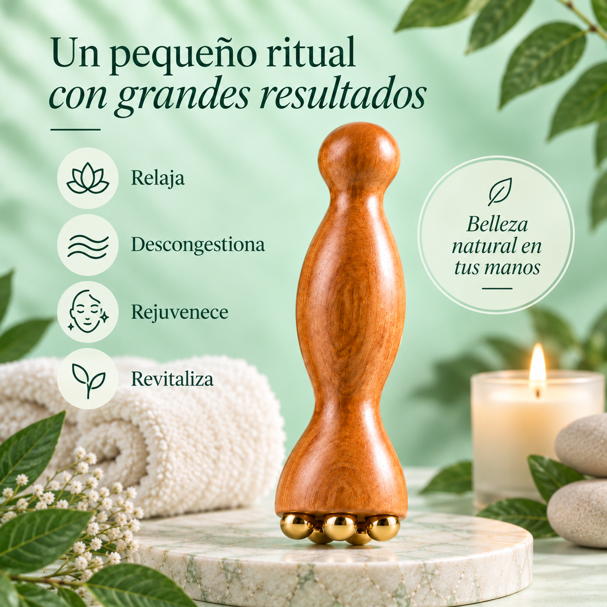 Masajeador de Madera Premium para Contorno de Ojos.