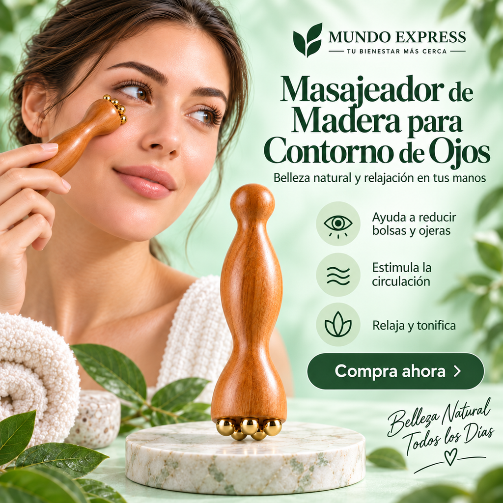 Masajeador de Madera Premium para Contorno de Ojos.