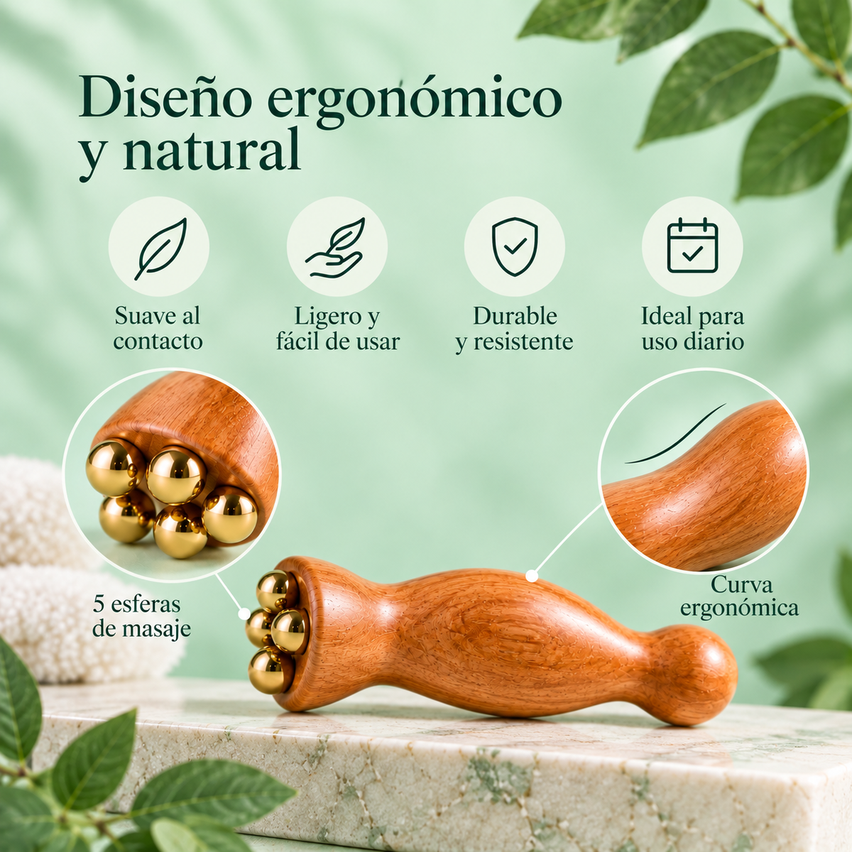 Masajeador de Madera Premium para Contorno de Ojos.